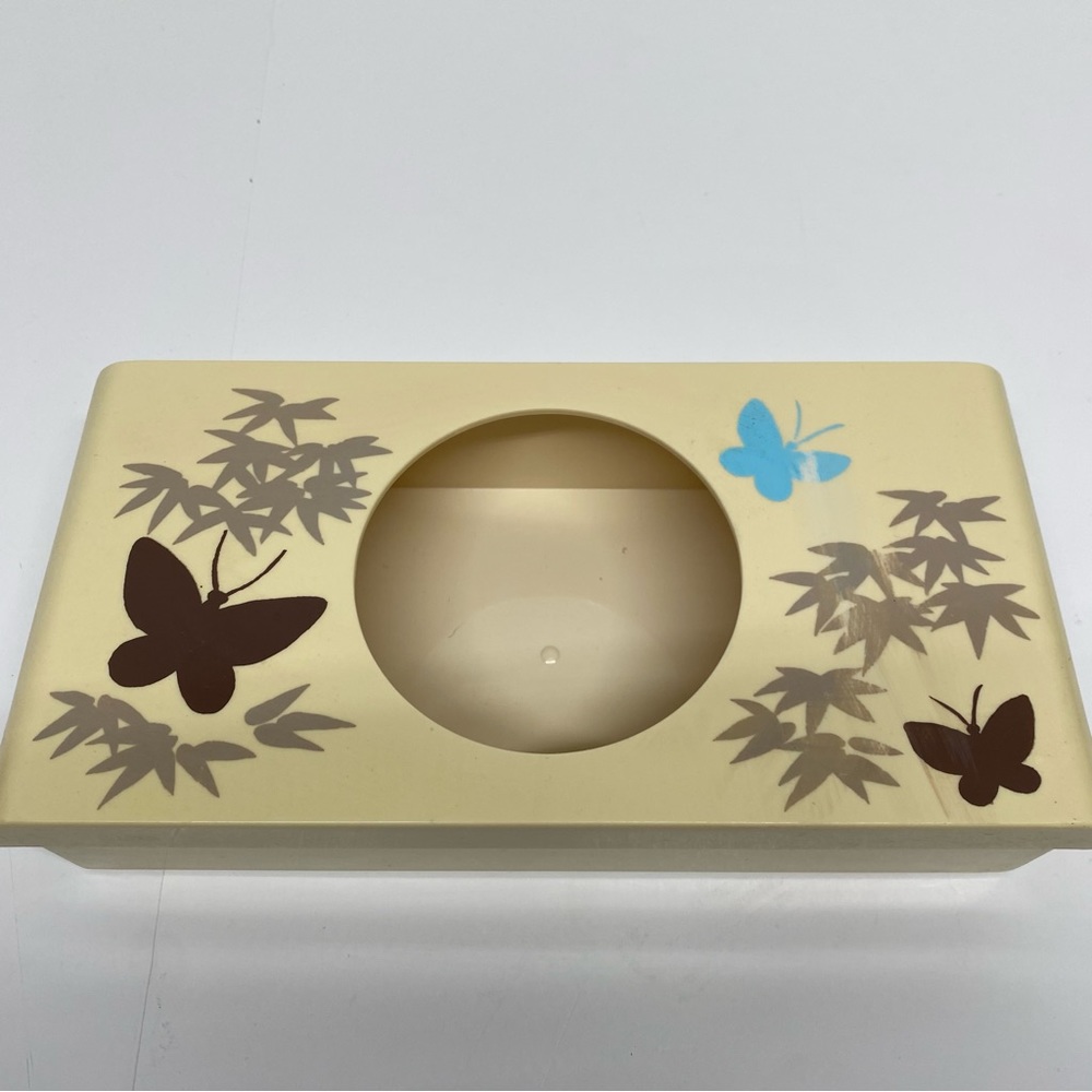 Vintage Aquetta Ware USA Tissue Holder Plastic Beige Brown Butterflies & leaves